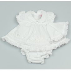 GF1233 Baby Girls White 3 Piece Dress Set with Hat (NB-6 Months)